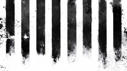 Grungy vertical black paint stripes on a white background with fading and splattered details creating a textured effect
