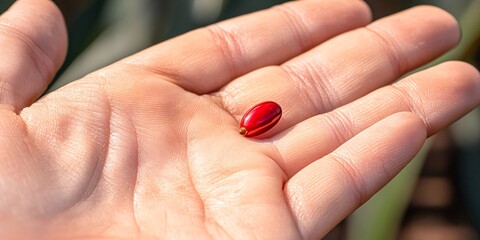 Closeup of Hand Holding Single Red Berry Fruit