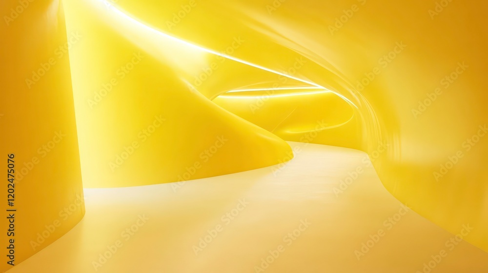 Wall mural empty yellow tunnel 3d light room background. abstract space tunnel interior. modern render perspect
