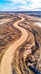 Aerial View Winding Desert Road Dry Landscape