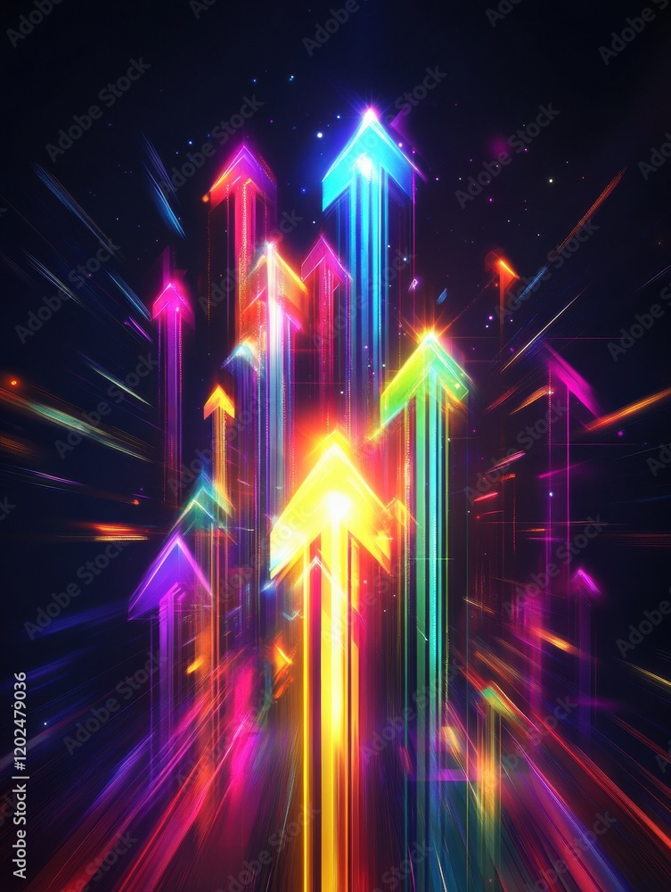 Leinwandbilder colorful abstract arrows moving upward in a dynamic electric display. generative ai