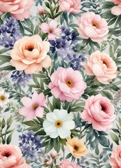 Obraz premium Hand-painted watercolor bouquets with pastel flowers, frame, watercolor, pastel