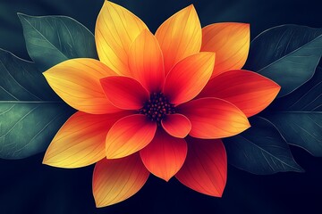 Obraz premium Vibrant Orange Flower with Dark Green Leaves