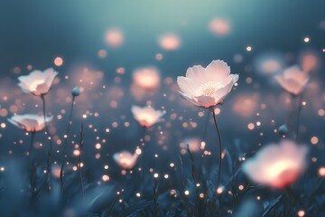 Glowing Flowers In A Mystical Night Garden