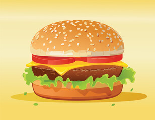hamburger isolated on gradient background, and Fresh hamburger fast food with beef and cheese fast food.