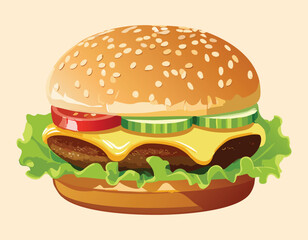 hamburger isolated on gradient background, and Fresh hamburger fast food with beef and cheese fast food.