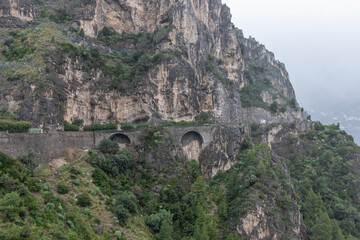 Sorrento Amalfi and Positano towns ona a bad winter weather the Sorrento Peninsula near Naples Italy