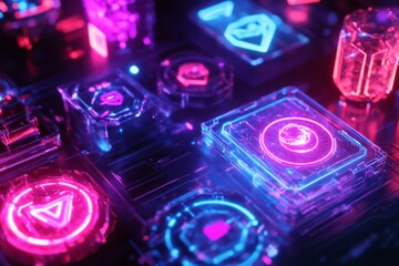 Neon glowing futuristic technology interface design