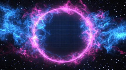 Obraz premium Glowing pink and blue energy circle abstract background.