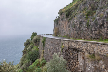 Sorrento Amalfi and Positano towns ona a bad winter weather the Sorrento Peninsula near Naples Italy