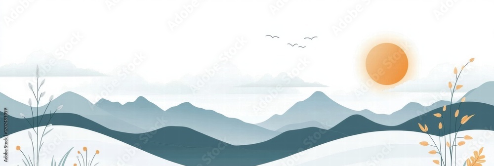 Aufkleber Planner layout featuring abstract nature elements like sun, clouds, and mountains perfect for organizing tasks. Generative AI