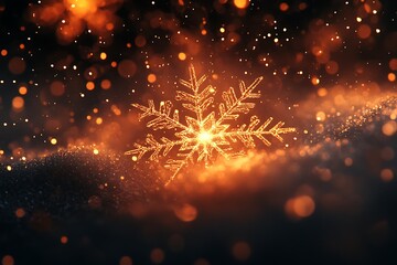Glowing Snowflake Amidst Sparkling Winter Dust