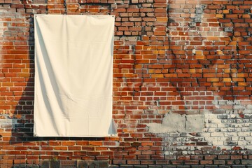 Promotional banner on rustic brick wall for urban advertising design