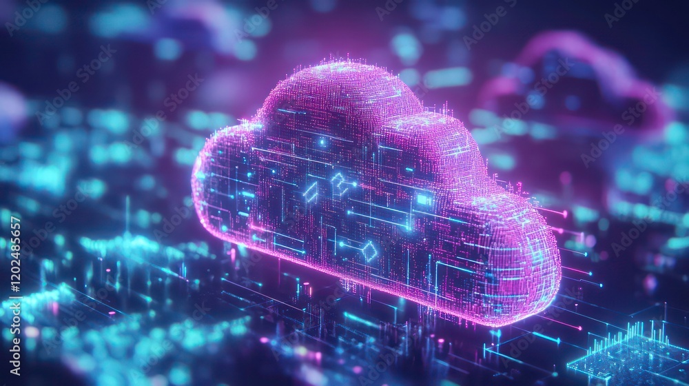 Poster futuristic network of cloud computing and blockchain technology - a vibrant 3d polygonal illustratio