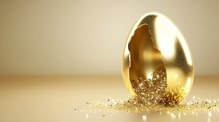 Obraz premium A broken gold egg spills glittering golden dust