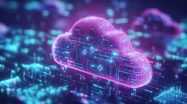 Futuristic network of cloud computing and blockchain technology - A vibrant 3d polygonal illustration depicting the interconnected world of digital currency and modern tech