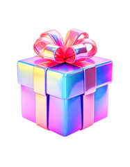Obraz premium blue purple pink gift box with ribbon iridescent 3d cut out isolated on transparent png