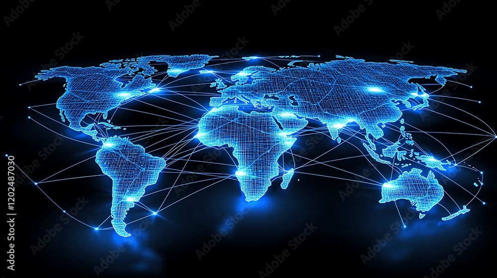 Poster Global Network Connections Illuminating the World Map