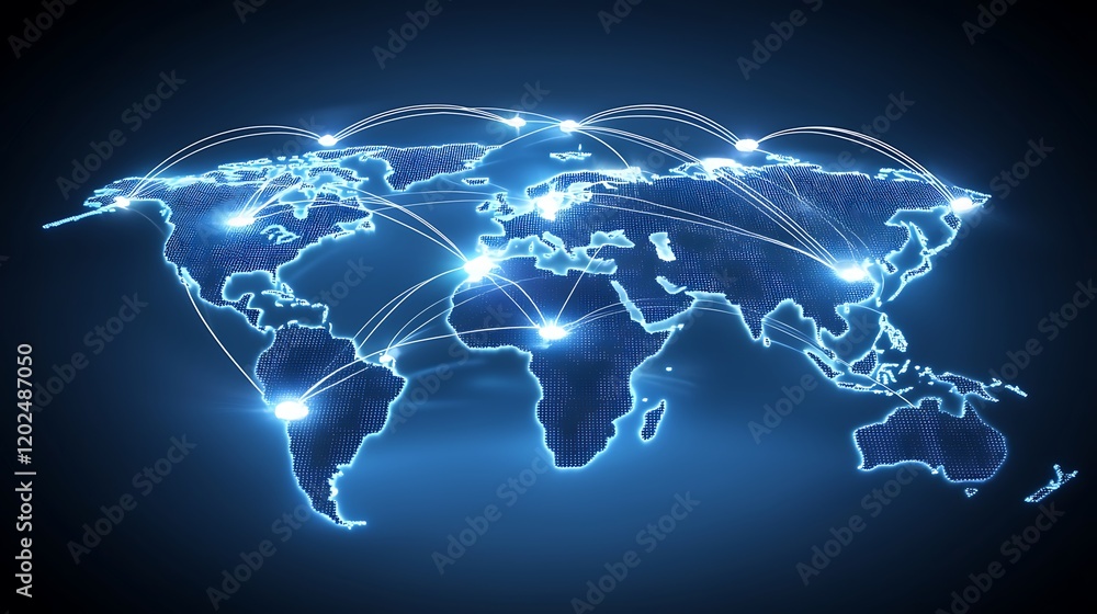 Poster global network connections illuminate world map