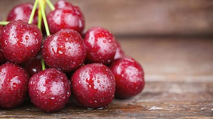 Fresh juicy cherries on rustic wood.  Perfect for food blogs, recipes, and summer themes