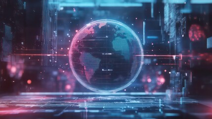 Obraz premium Global fintech innovation: digital diagram featuring a futuristic planet hologram