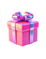 Obraz premium pink gift box with ribbon iridescent 3d cut out isolated on transparent png