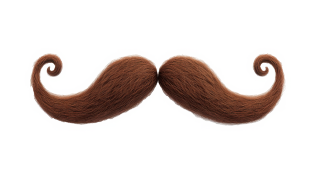 Vintage-inspired ginger curly mustache floating against transparent backdrop, lending classic retro character to graphic design 
