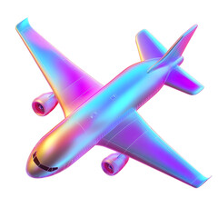 airplane holographic Iridescent 3d render icon isolated on transparent background cutout