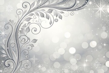 Elegant Silver And White Background Featuring Intricate Metallic Swirl Patterns And Sparkles, Suitable For Luxury, Wedding, And Anniversary Themes. Ideal For Event Planners, Stationery, And Invitation