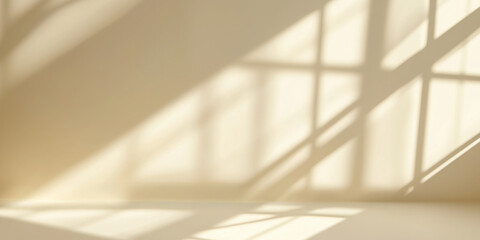 Obraz premium Window's shadows pattern, beige wall, empty room, horizontal template overlay, abstract background