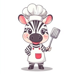 Zebra chef with spatula stands ready, cooking concept for use in print or digital