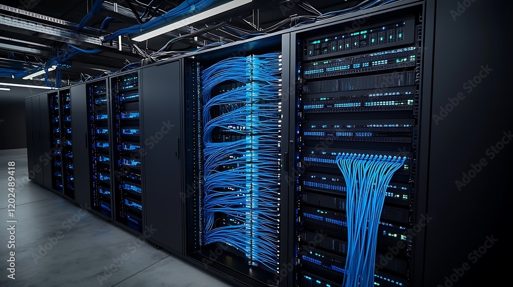 Poster modern data center server room network infrastructure
