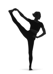 Obraz premium Silhouette of young woman practicing yoga on white background