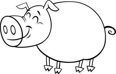 happy pig animal character cartoon illustration coloring page