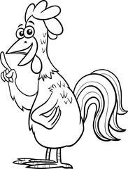 funny rooster chicken farm animal character coloring page