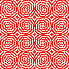 Crossing circles, rhombuses, ornament. Linear seamless pattern. Abstract background. Mosaic vector. Geometric illustration. Embroidery backdrop. Ethnic image. Tiles motif