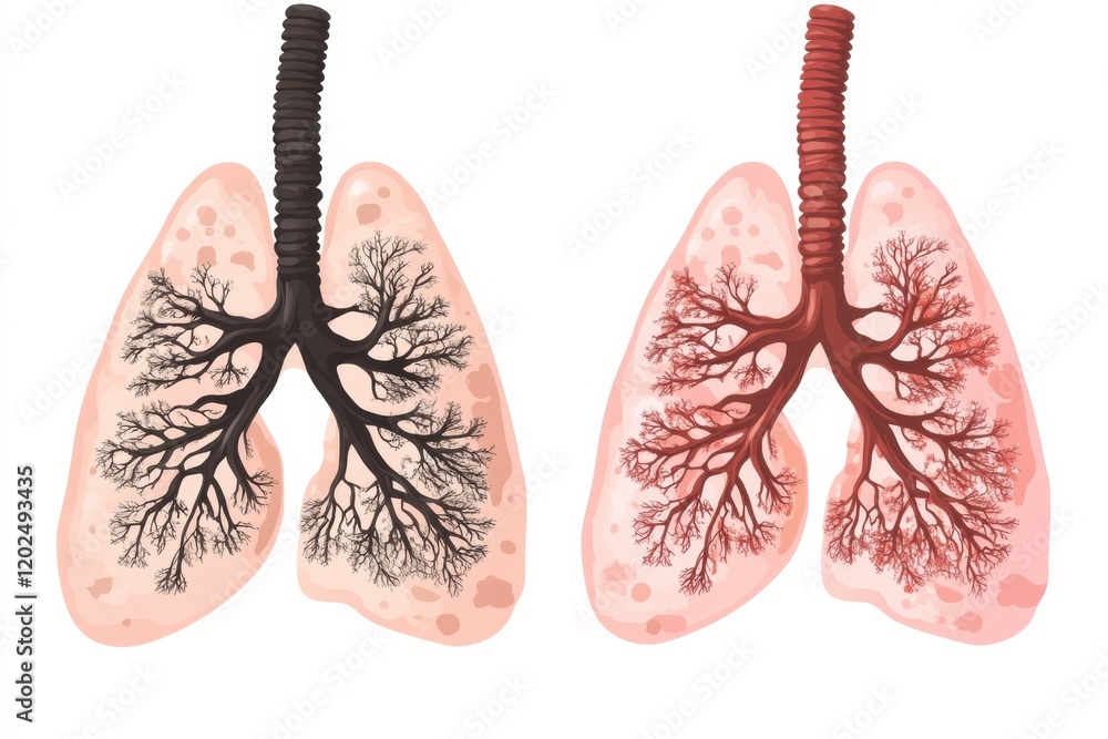 Poster Comparison of healthy and unhealthy human lungs highlighting differences in structure and function. Generative AI