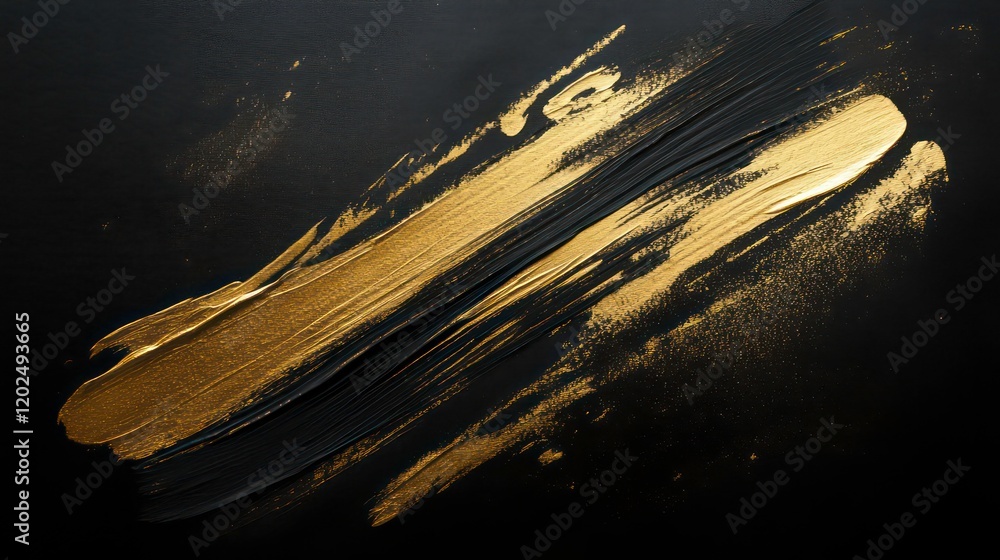 Poster golden brush strokes creating abstract design on black background