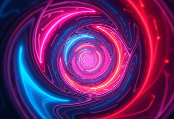 Naklejka premium A vivid swirl of neon colors, creating a hypnotic vortex effect, with glowing edges and soft gradients, futuristic and vibrant