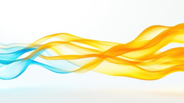 Abstract flowing blue and orange waves on white background.