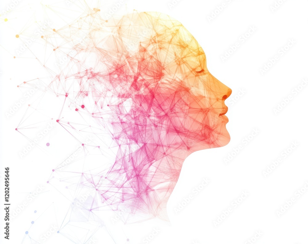 Aufkleber an abstract human silhouette made from interconnected geometric shapes, symbolizing the complexity a