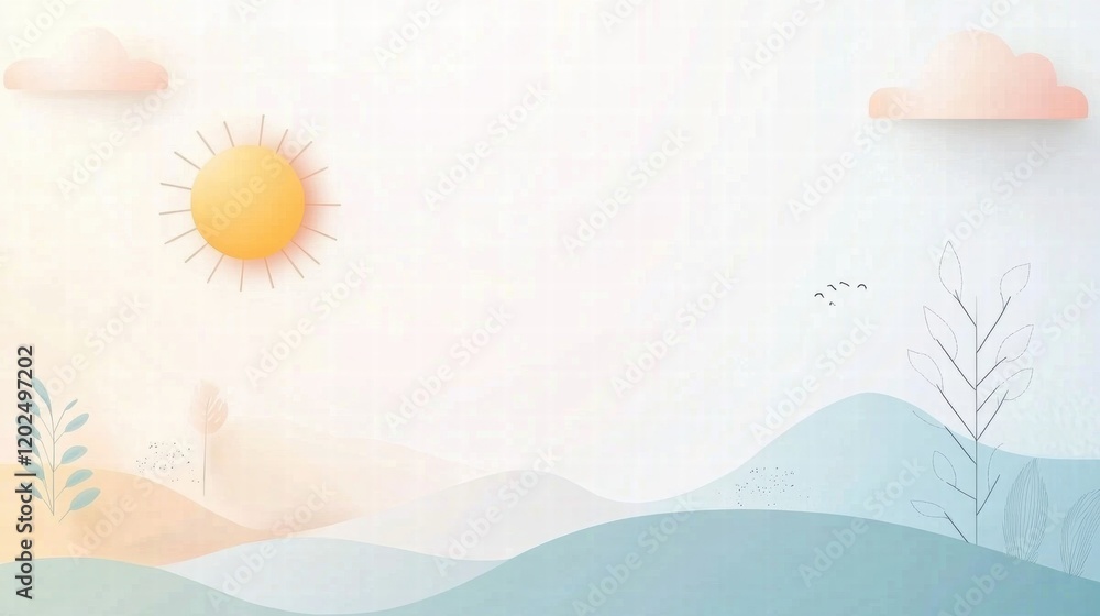 Aufkleber Nature inspired planner layout featuring abstract sun, clouds, and mountains in soft colors for a calming aesthetic. Generative AI