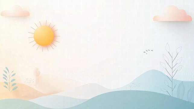 Nature inspired planner layout featuring abstract sun, clouds, and mountains in soft colors for a calming aesthetic. Generative AI