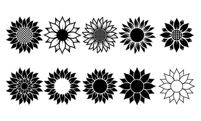 set of sunflower silhouette vector