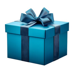 Obraz premium blue gift box with ribbon isolated on transparent background cutout
