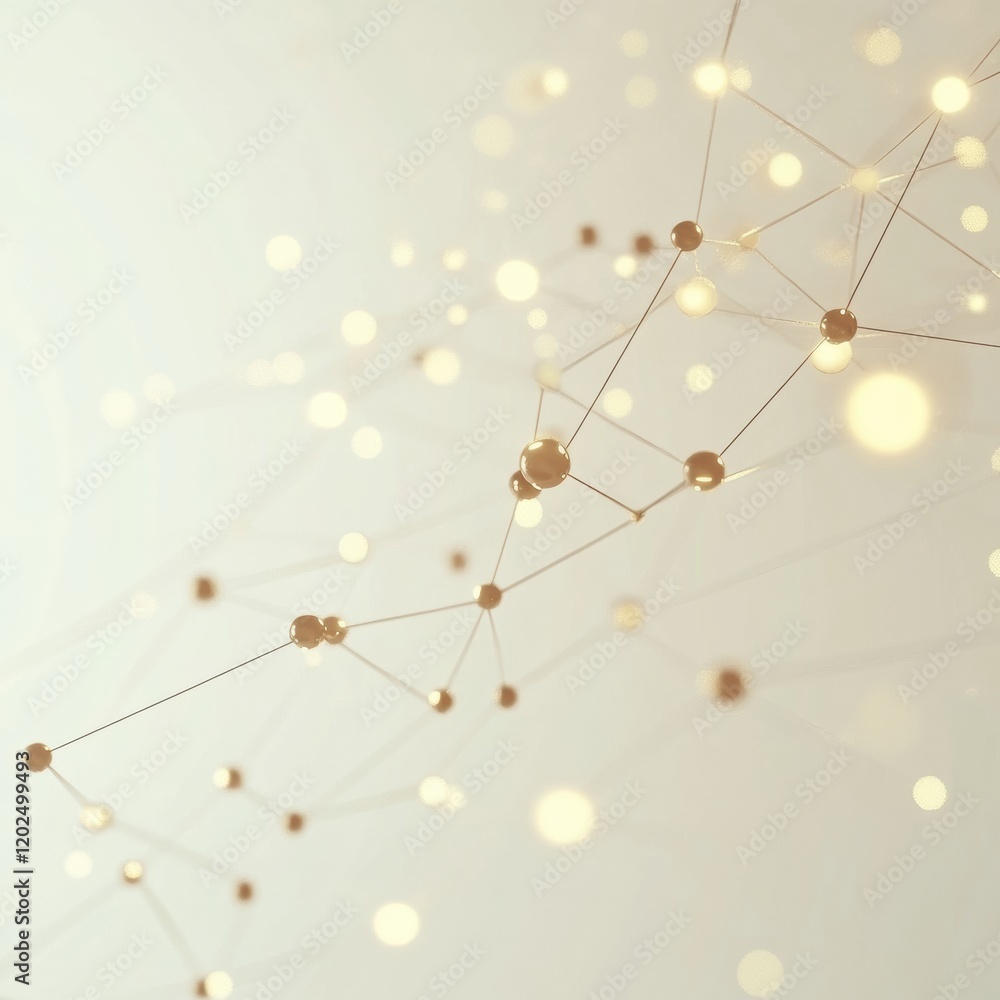 Poster Abstract network of connected spheres and lines with glowing elements in soft background. Generative AI