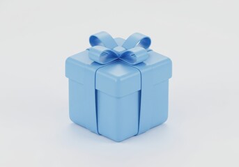 Naklejka premium A 3D illustration of a small blue gift box wrapped in a light blue ribbon with a perfectly tied bow on top