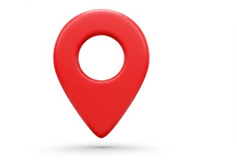 A 3D illustration of a bright red location pin with a hollow center floating against a white background