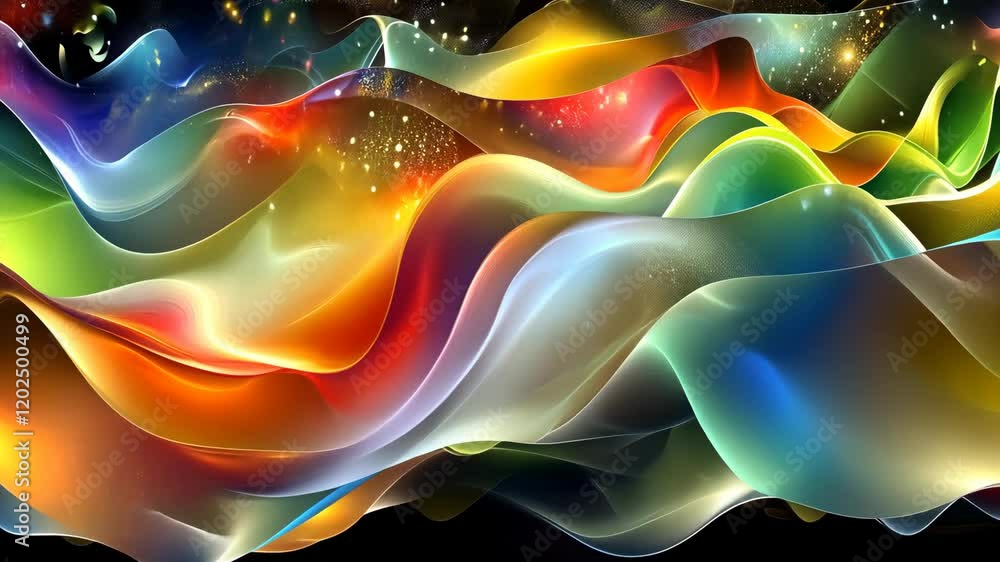 Poster colorful abstract waves create a mesmerizing display of light and movement in a vibrant composition