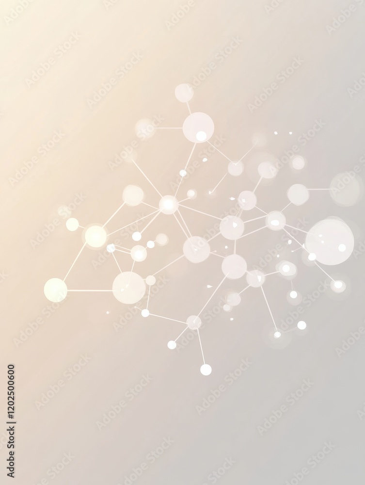 Aufkleber Abstract representation of molecular connections with light effects in soft beige background. Generative AI